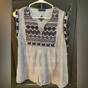 THML Striped Blue and White Embroidered Top